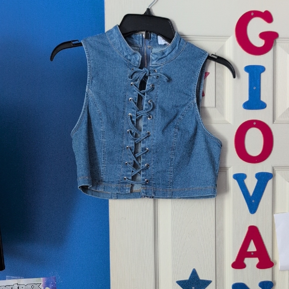 Denim Lace-Up Crop Top